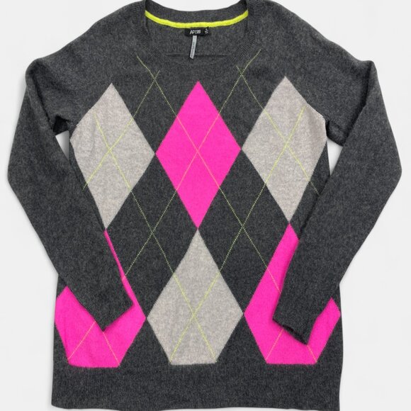 Apt.9 Women's XL Pink Gray Argyle Diamond Cashmere Long Sleeve X-Large - Picture 7 of 7